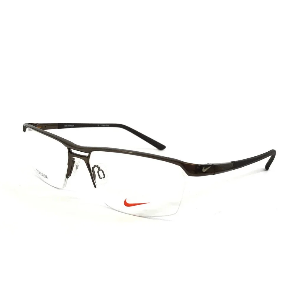 Nike Eyeglasses Frames 6044/1 205 Dark Cinder Brown Half Rim Titanium 55-15-140